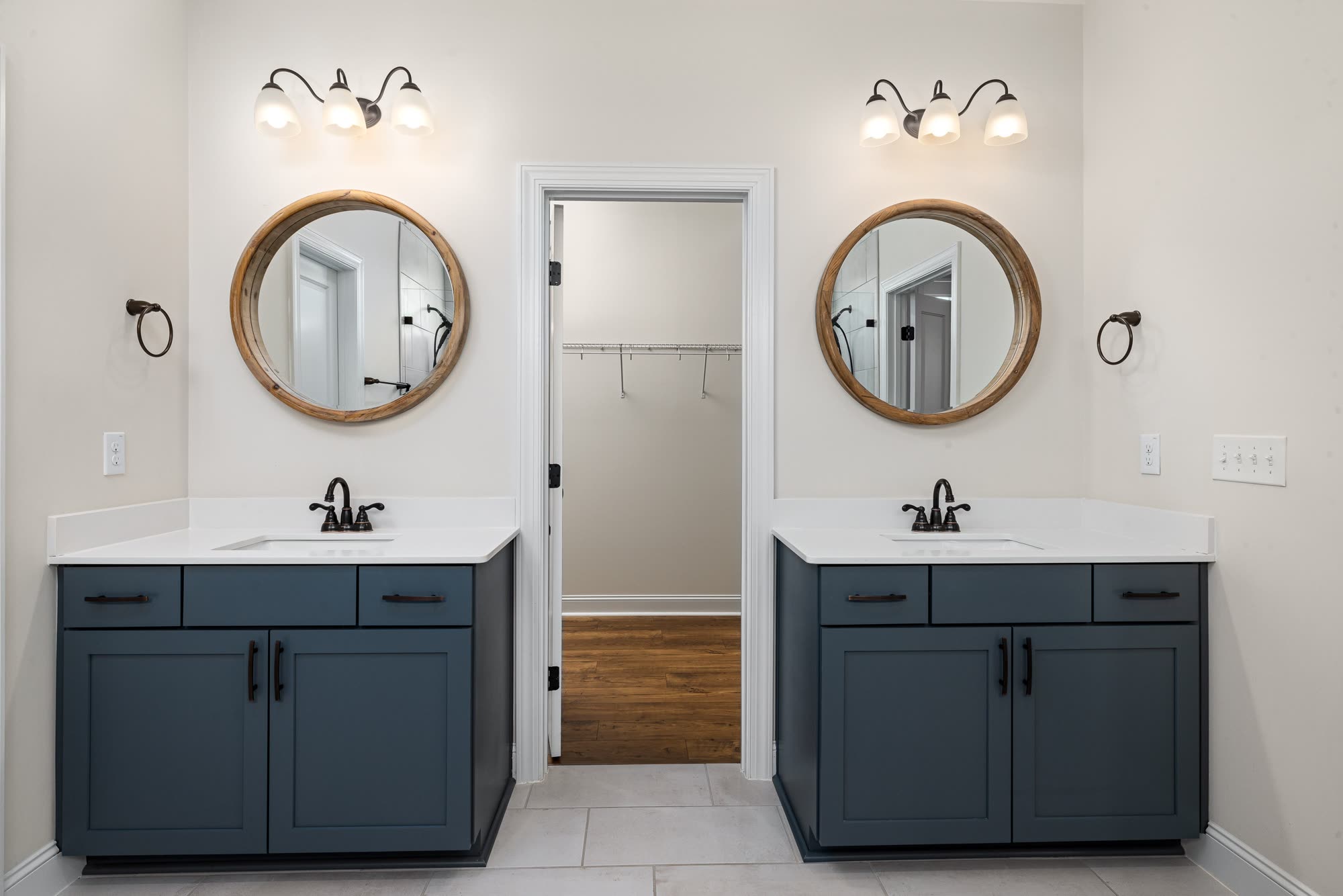 Before and after bathroom vanity renovation with updated countertop and modern fixtures